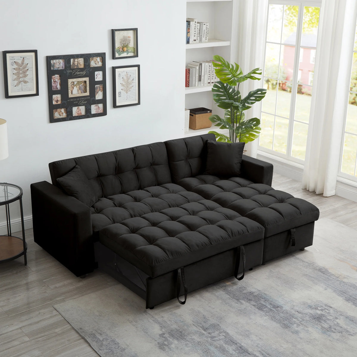Velvet L Shaped Sleeper Sofa with Storage Chaise I7076