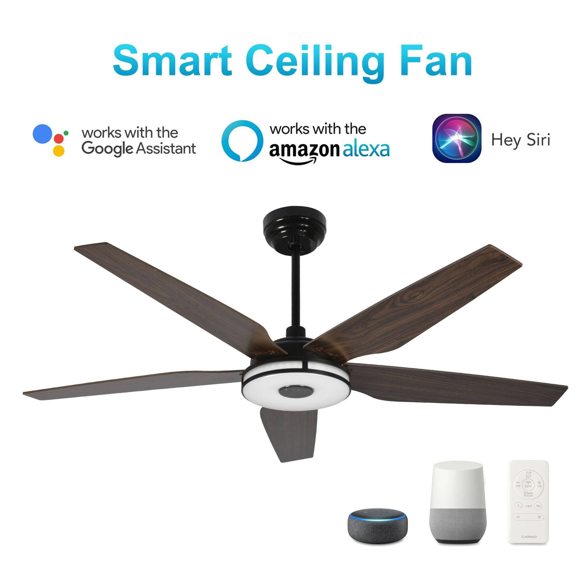 Dark Brown Smart Ceiling Fan with Dimmable LED Light and Remote P97350