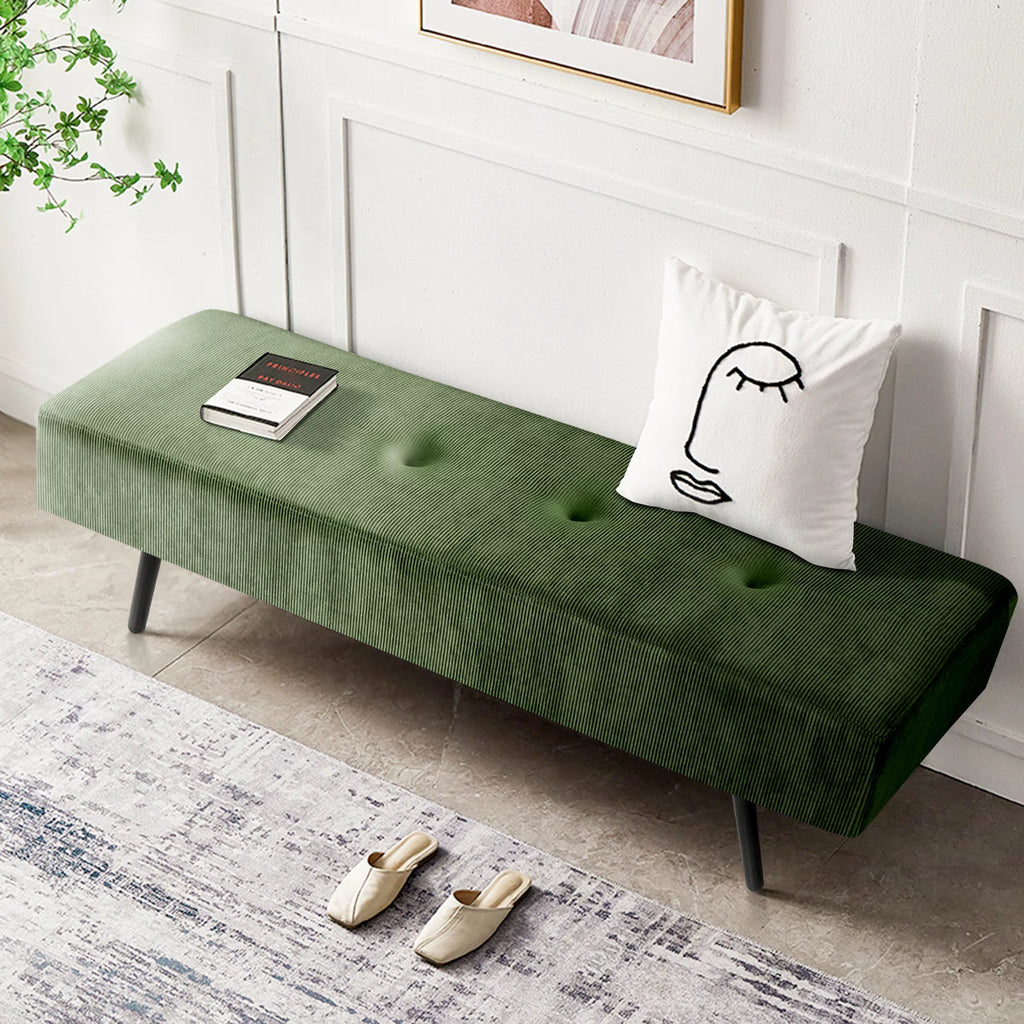 Modern Entryway Bench Corduroy Seat Green Z37090