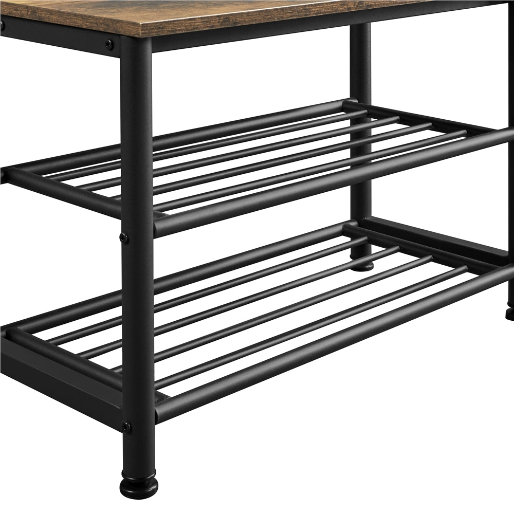 Rustic Brown Wooden Entryway Coat Rack with Shoe Storage Bench H20236