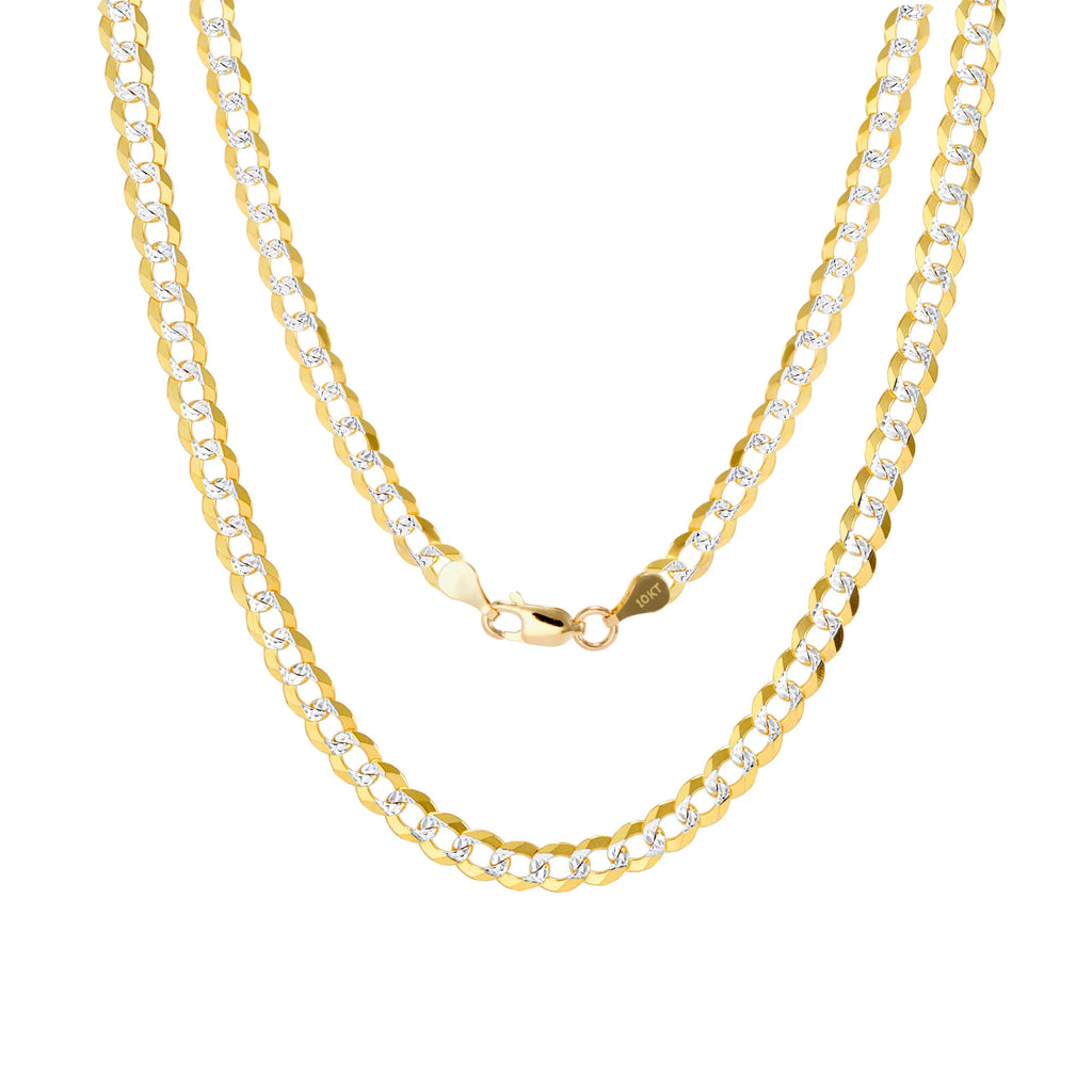 10k Yellow Gold Solid 5mm Cuban Chain Diamond Cut Pave Two Tone Bracelet M4930