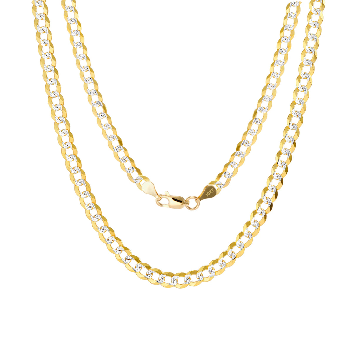 10k Yellow Gold Solid 5mm Cuban Chain Diamond Cut Pave Two Tone Bracelet M4930