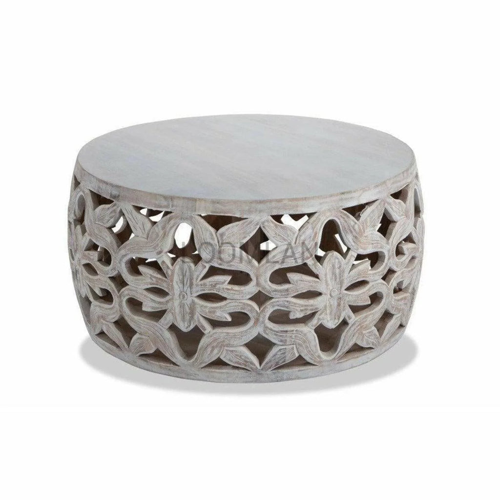 White Wash Drum Coffee Table Mango Wood Y141798