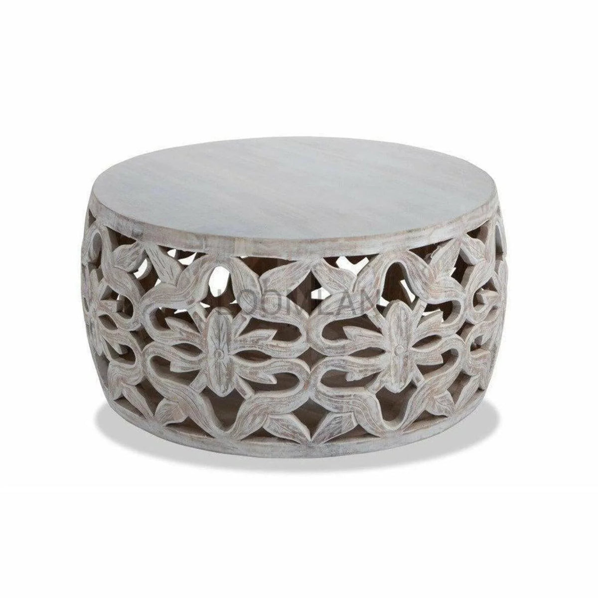 White Wash Drum Coffee Table Mango Wood Y141798