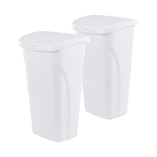 10 Gal Kitchen Trash Can with Dual Swing Lid, Pack of 2, White D9879