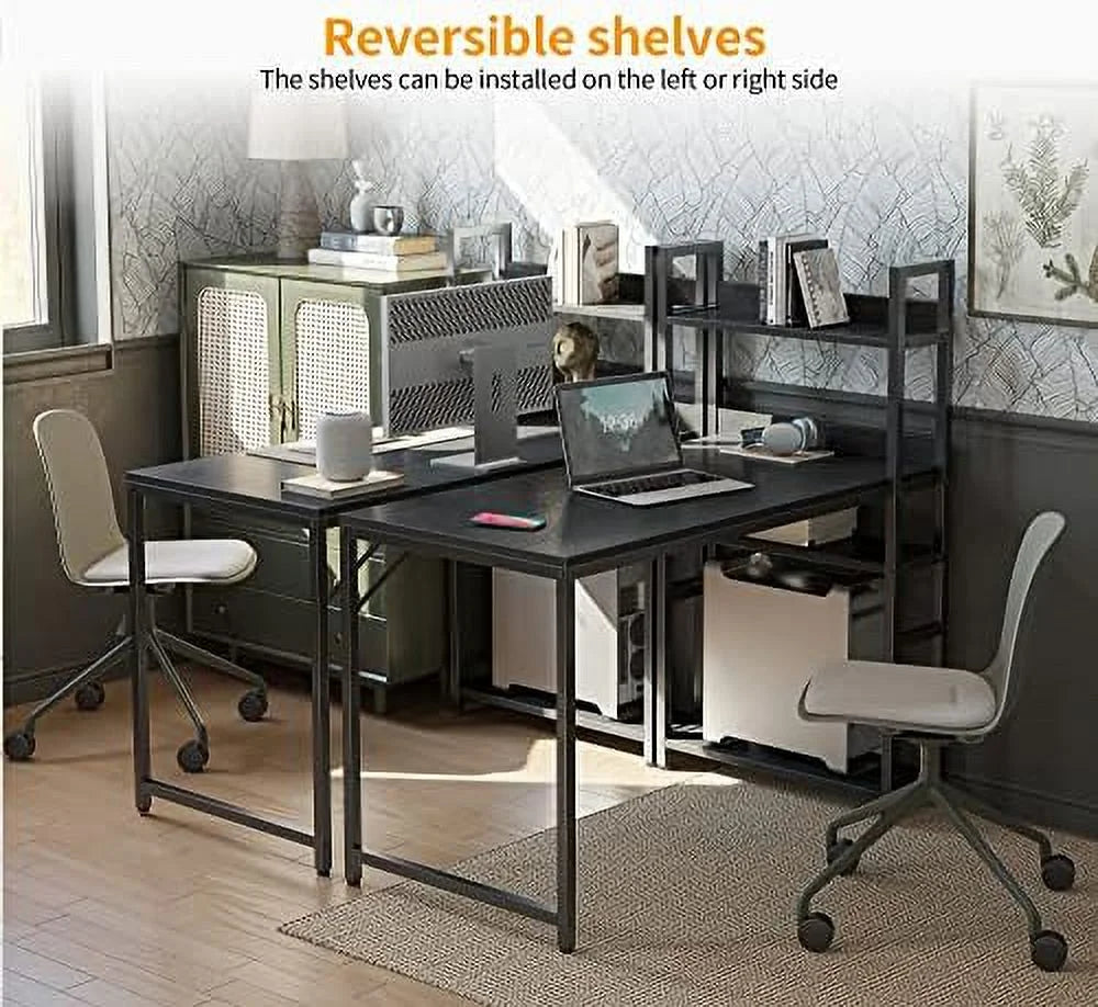 55 inch Black Computer Desk with Shelves M278