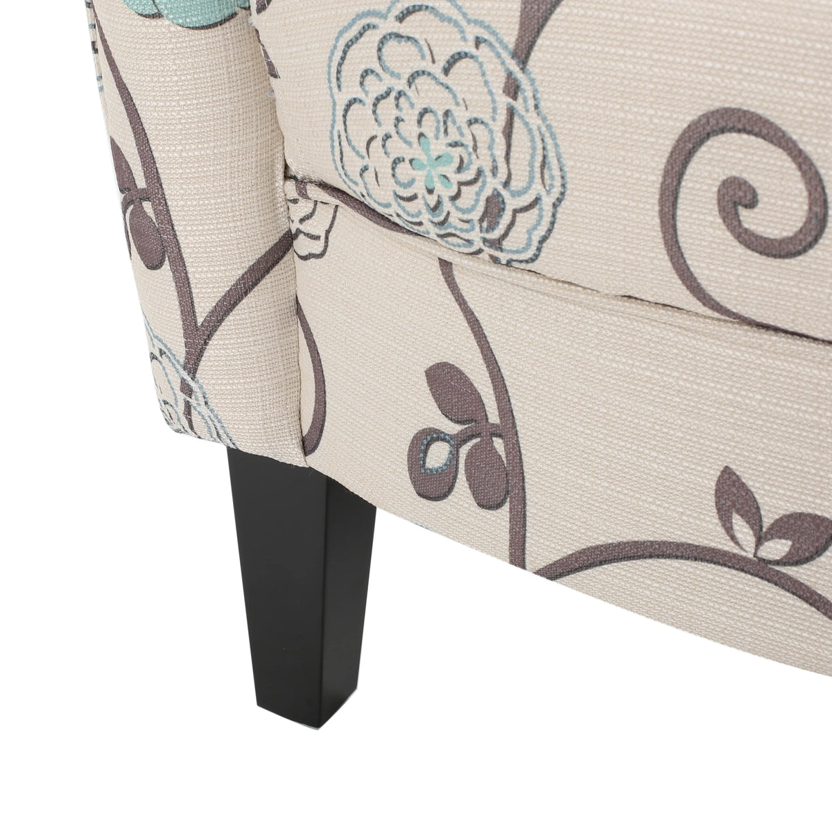 White and Blue Floral Fabric Club Chair U35916