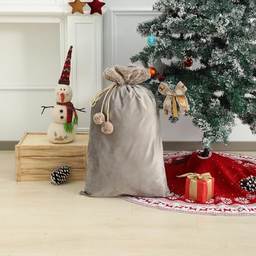 Reusable Drawstring Plush Christmas Gift Bag K621336