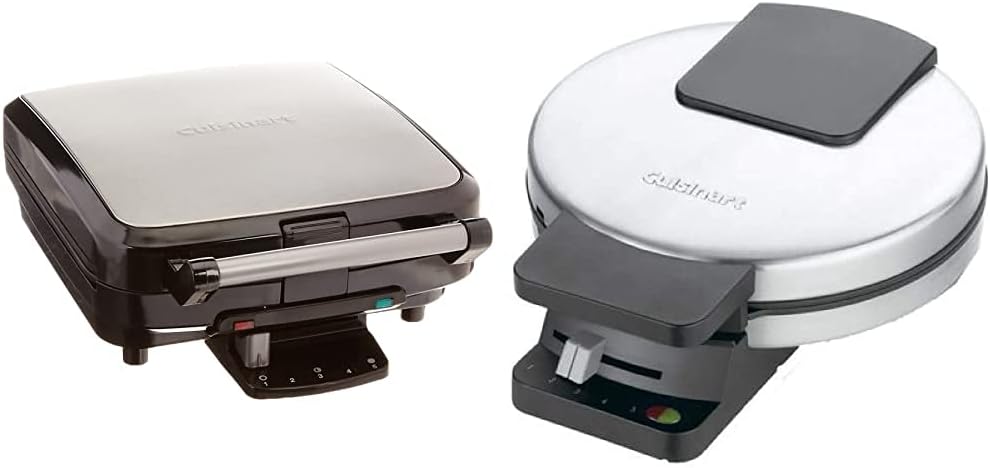 Cuisinart WAF-150 4-Slice Belgian Maker Waffle Iron, Single, Silver & WMR-CA Round Classic Waffle Maker, Silver, 1 I98847