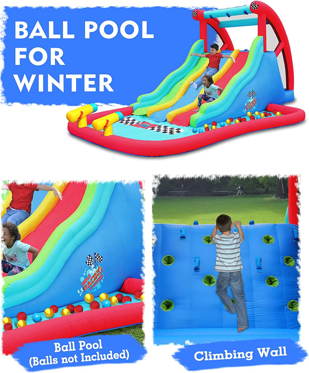Inflatable Water Slide with Climbing Wall and Pool H79283