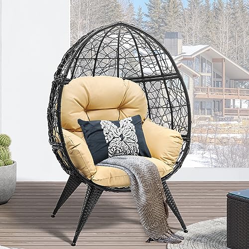 Oversized Grey Wicker Egg Chair with Stand and Cushion X149621