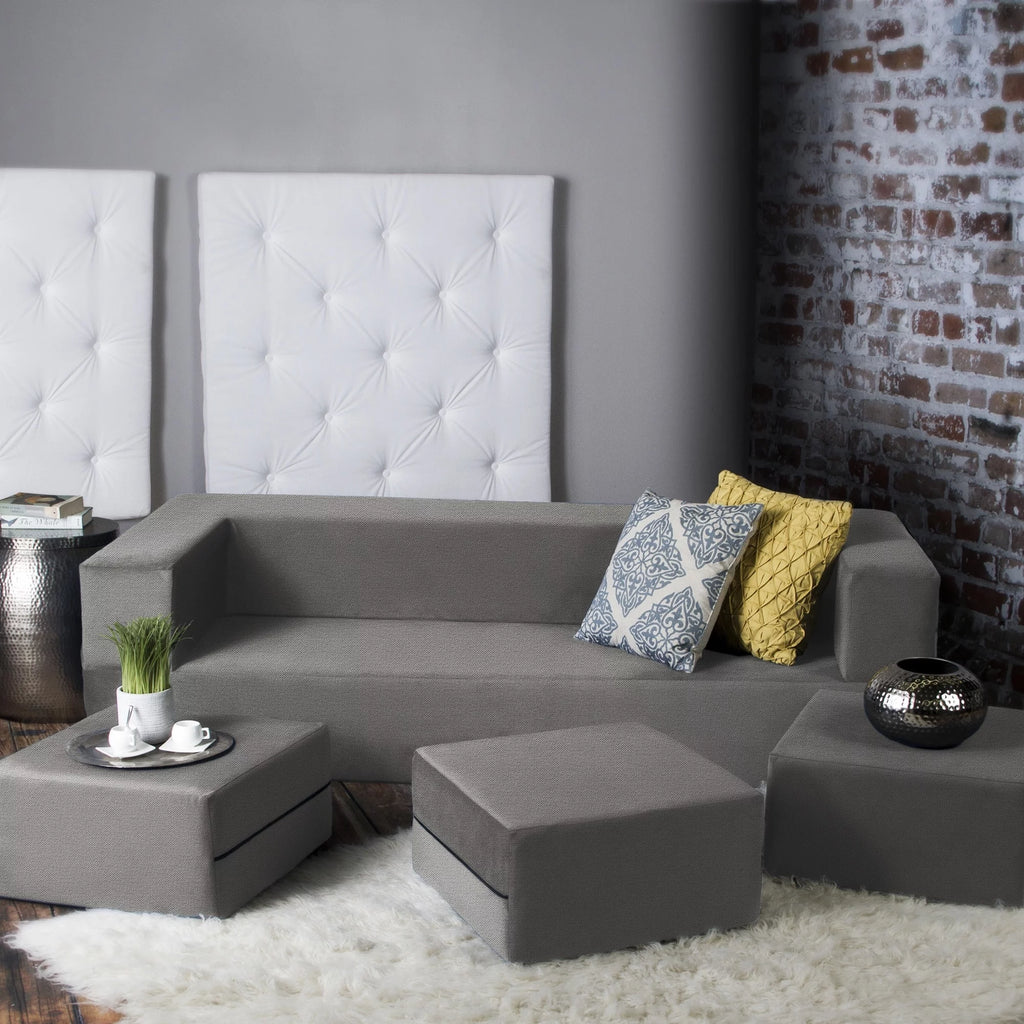 California King Convertible Sleeper Sofa and Ottomans Dove Grey Foam Polyester W254
