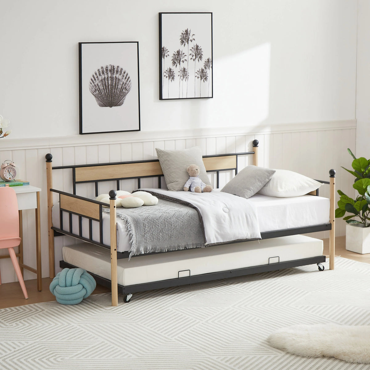 Twin Size Black Metal Daybed with Trundle O123758