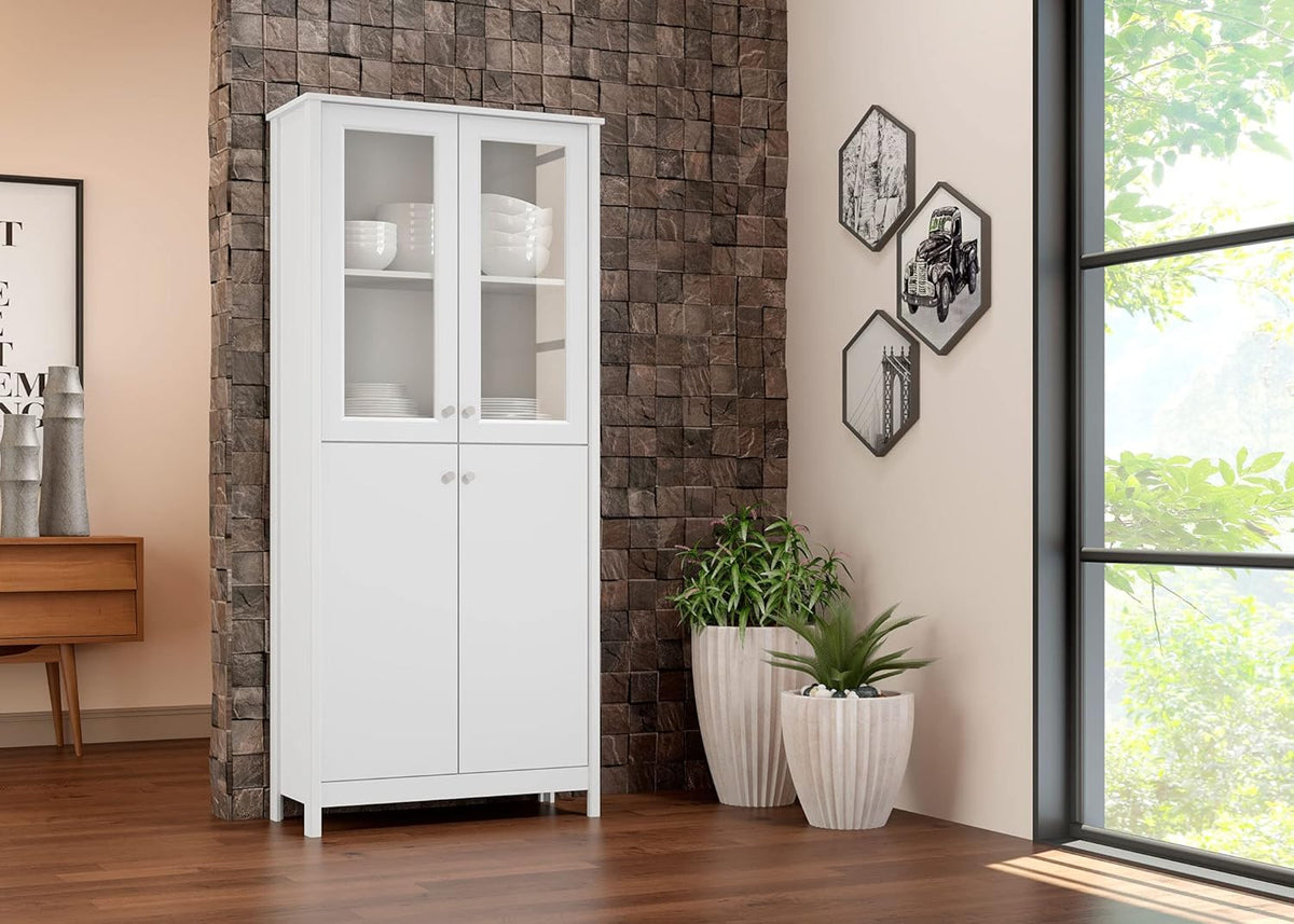 4-Door Bookcase in Grey with Glass and Wood N945731