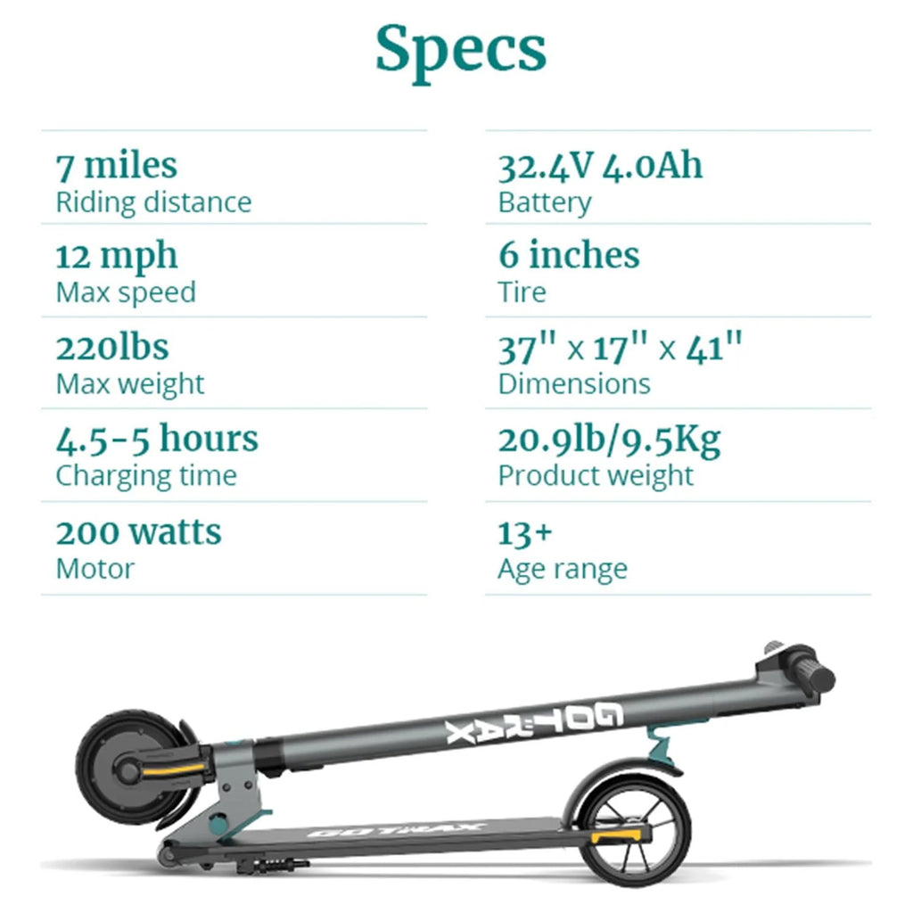Foldable Electric Scooter with 6 Tires, 200W 12mph, Gray C16793